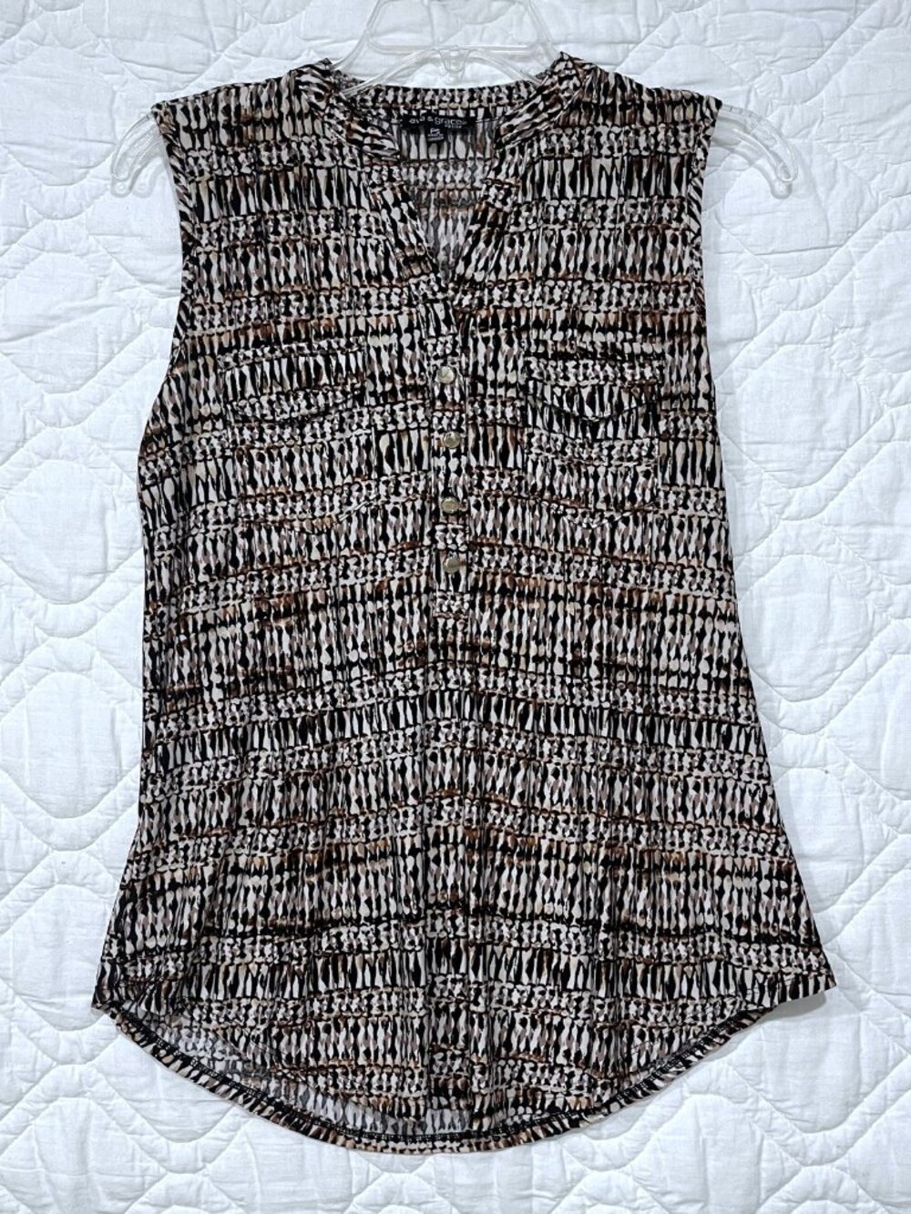 Ava & Grace Sleeveless Blouse – Geometric Print – Tunic Top – Size: Petite Small